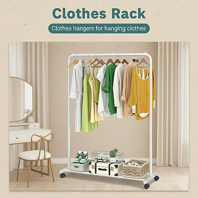 KAUFLY Steel Garment Rack with Storage Shelves,Rolling 360°Wheels,Heavy Duty
