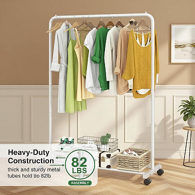 KAUFLY Steel Garment Rack with Storage Shelves,Rolling 360°Wheels,Heavy Duty
