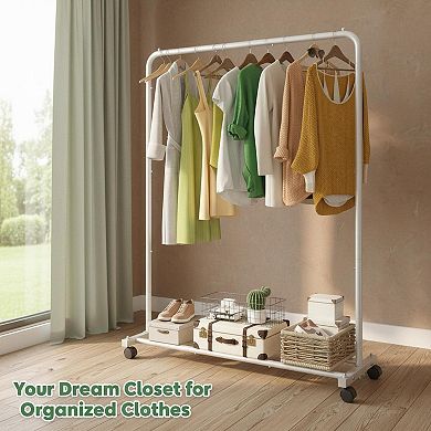 KAUFLY Steel Garment Rack with Storage Shelves,Rolling 360°Wheels,Heavy Duty