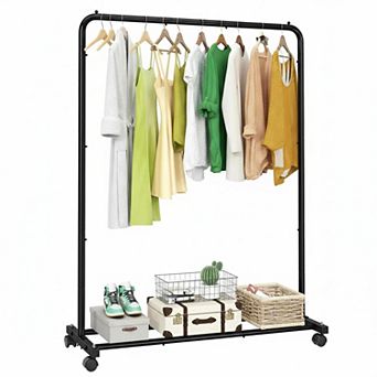 KAUFLY Steel Garment Rack with Storage Shelves,Rolling 360°Wheels,Heavy Duty