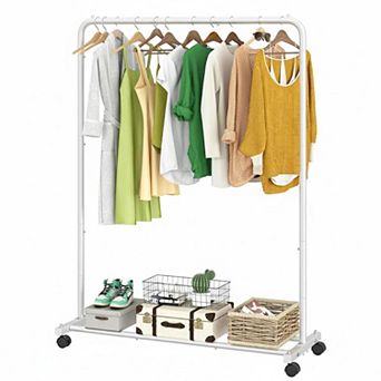 KAUFLY Steel Garment Rack with Storage Shelves,Rolling 360°Wheels,Heavy Duty