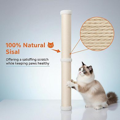 Nicate 34'' Wall Mounted Cat Scratcher Sisal Pole 360° Rotatable Faux Rabbit Accents