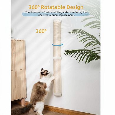 Nicate 34'' Wall Mounted Cat Scratcher Sisal Pole 360° Rotatable Faux Rabbit Accents