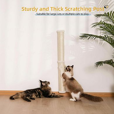 Nicate 34'' Wall Mounted Cat Scratcher Sisal Pole 360° Rotatable Faux Rabbit Accents