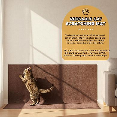 Nicate Trimmable Self-Adhesive Cat Scratch Mat: Durable Carpet for Furniture Protection