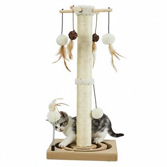 Nicate Cat Sisal Scratch Post with Tracking Ball Hanging Balls Spring Ball Interactive Toys