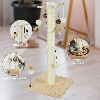 Nicate Cat Sisal Scratch Post with Tracking Ball Hanging Balls Spring Ball Interactive Toys