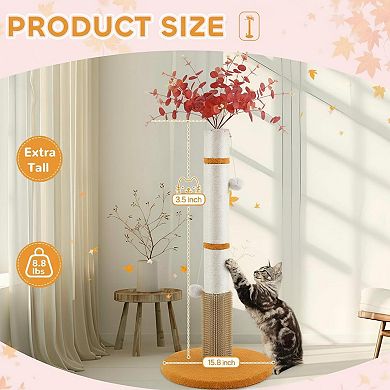 Nicate 45in Tall Sisal Cat Scratcher: Interactive Balls, Self Groomer, Solid Wood, Stable