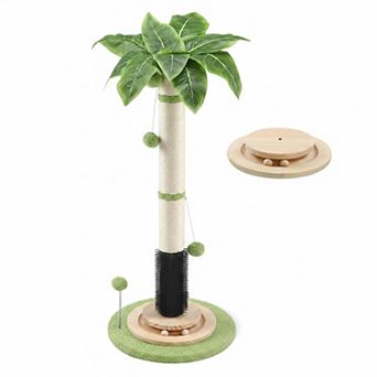 Nicate 45 in Tall Sisal Cat Scratcher: Interactive Balls, Self Groomer, Solid Wood, Stable