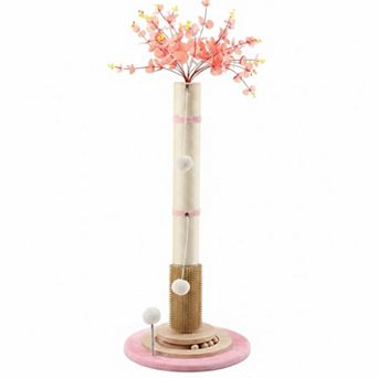 Nicate 45 in Tall Sisal Cat Scratcher: Interactive Balls, Self Groomer, Solid Wood, Stable