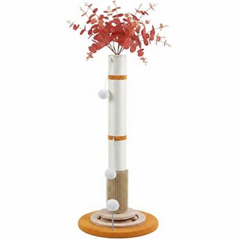 Nicate 45 in Tall Sisal Cat Scratcher: Interactive Balls, Self Groomer, Solid Wood, Stable