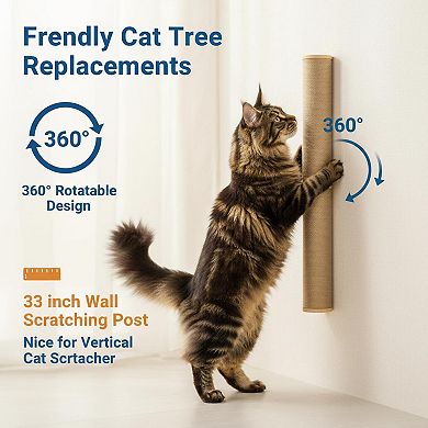 Nicate 34" Wall Mounted Cat Scratcher Wood Sisal Tall Sturdy Climbing Pole