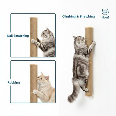 Nicate 34" Wall Mounted Cat Scratcher Wood Sisal Tall Sturdy Climbing Pole
