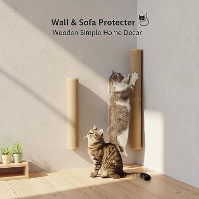 Nicate 34" Wall Mounted Cat Scratcher Wood Sisal Tall Sturdy Climbing Pole