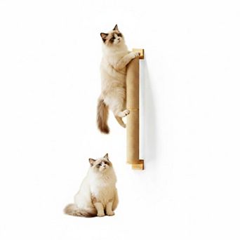 Nicate Wall Mounted Cat Scratcher Post Rotatable Sisal Rubber Wood Vertical Horizontal Mounting