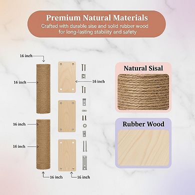 Nicate Wall Mounted Cat Scratcher Post Rotatable Sisal Rubber Wood Vertical Horizontal Mounting