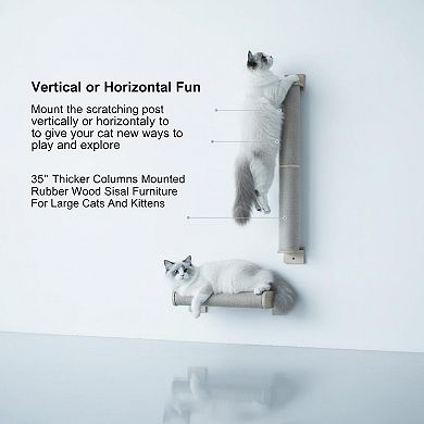 Nicate Wall Mounted Cat Scratcher Post Rotatable Sisal Rubber Wood Vertical Horizontal Mounting