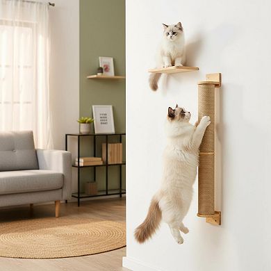 Nicate Wall Mounted Cat Scratcher Post Rotatable Sisal Rubber Wood Vertical Horizontal Mounting