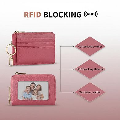 KAUFLY Women's Slim Front Pocket Card Case, 6 Slots & ID, Synthetic Leather with Keychain