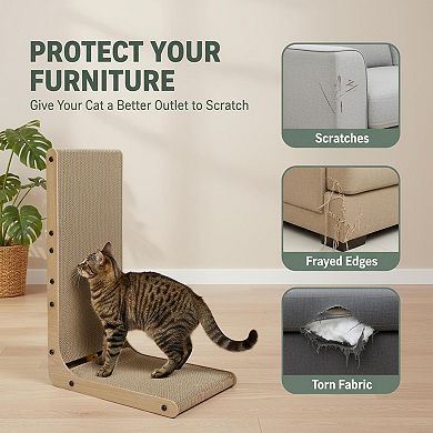 Nicate L Shaped Cat Scratcher 26.8 Inches Tall Sturdy Base for Kittens Adults