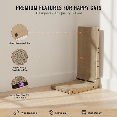 Nicate L Shaped Cat Scratcher 26.8 Inches Tall Sturdy Base for Kittens Adults