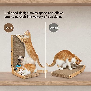 KAUFLY L-Shaped Cardboard Cat Scratcher with Ball,Durable Multifunctional Corrugated Paper