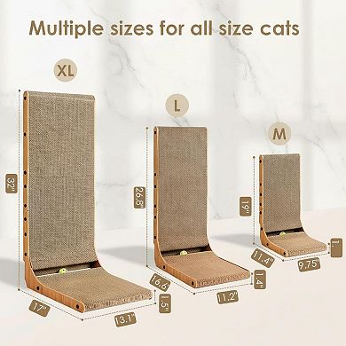 KAUFLY L-Shaped Cardboard Cat Scratcher with Ball,Durable Multifunctional Corrugated Paper