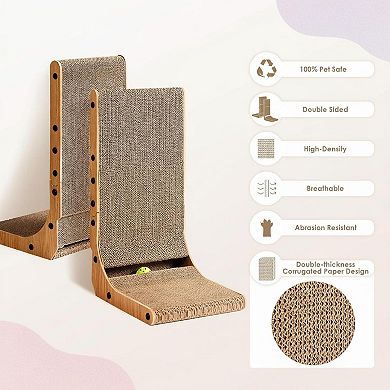 KAUFLY L-Shaped Cardboard Cat Scratcher with Ball,Durable Multifunctional Corrugated Paper