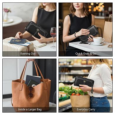KAUFLY RFID Leather Clutch Purse & Phone Wallet for Women, Large Capacity