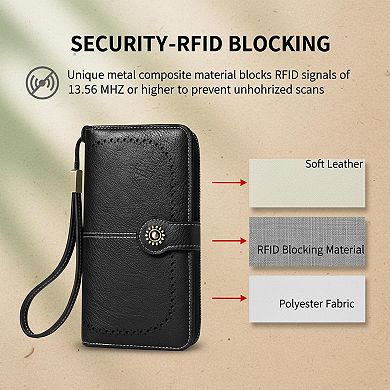 KAUFLY RFID Leather Clutch Purse & Phone Wallet for Women, Large Capacity