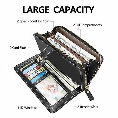 KAUFLY RFID Leather Clutch Purse & Phone Wallet for Women, Large Capacity