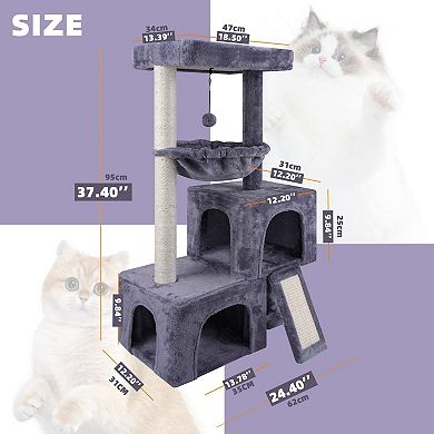 KAUFLY 37.4"Cactus Cat Tree with Condos,Perch,Hammock&Scratching Posts