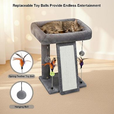 KAUFLY Indoor Cat Tree Tower with Climbing Board,Playful Balls,Multifunctional&Comfortable