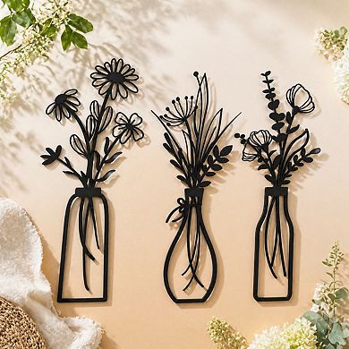 KAUFLY 3-Piece Metal Flower Decor - Rustic Farmhouse Boho for Living Bedroom