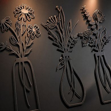 KAUFLY 3-Piece Metal Flower Decor - Rustic Farmhouse Boho for Living Bedroom