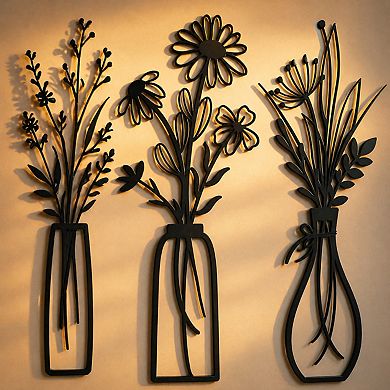 KAUFLY 3-Piece Metal Flower Decor - Rustic Farmhouse Boho for Living Bedroom