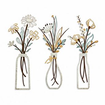 KAUFLY 3 pc Metal Flower Decor - Rustic Farmhouse Boho for Living Bedroom