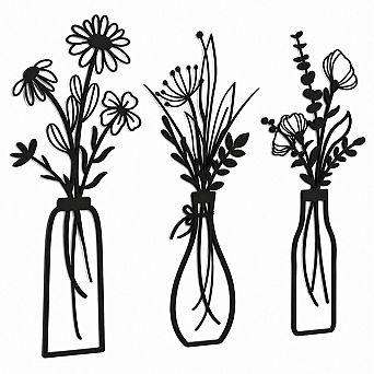 KAUFLY 3 pc Metal Flower Decor - Rustic Farmhouse Boho for Living Bedroom