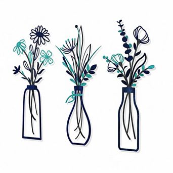 KAUFLY 3 pc Metal Flower Decor - Rustic Farmhouse Boho for Living Bedroom