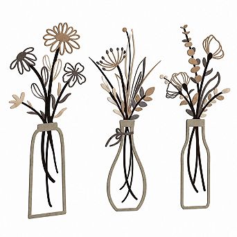 KAUFLY 3 pc Metal Flower Decor - Rustic Farmhouse Boho for Living Bedroom