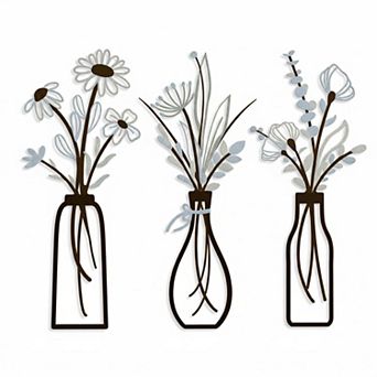 KAUFLY 3 pc Metal Flower Decor - Rustic Farmhouse Boho for Living Bedroom