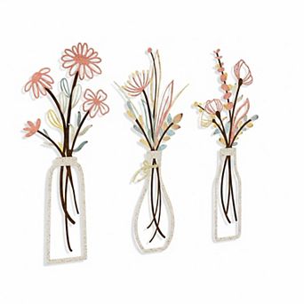 KAUFLY 3 pc Metal Flower Decor - Rustic Farmhouse Boho for Living Bedroom