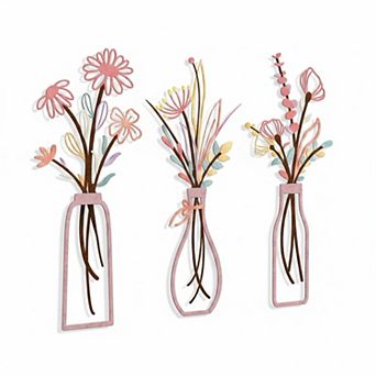KAUFLY 3 pc Metal Flower Decor - Rustic Farmhouse Boho for Living Bedroom