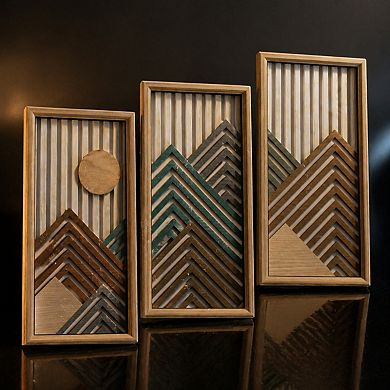 KAUFLY 3Pc Boho Abstract Wall Art - Wooden Geometric Mid-Century Decor