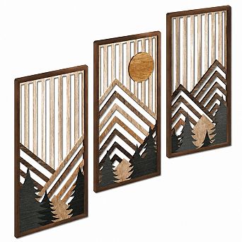KAUFLY 3 pc Boho Abstract Wall Art - Wooden Geometric Mid-Century Decor