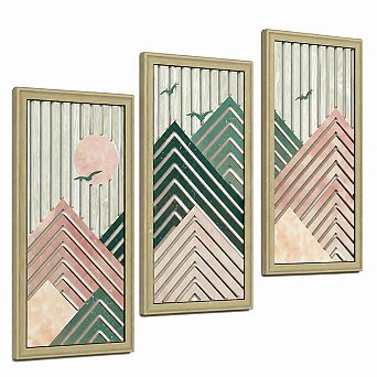 KAUFLY 3 pc Boho Abstract Wall Art - Wooden Geometric Mid-Century Decor