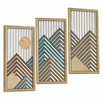KAUFLY 3 pc Boho Abstract Wall Art - Wooden Geometric Mid-Century Decor