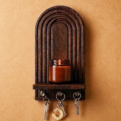 KAUFLY 3-in-1 Wooden Wall Organizer Planter Candle Sconces Hooks Boho Farmhouse Decor