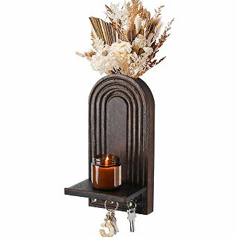 KAUFLY 3-in-1 Wooden Wall Organizer Planter Candle Sconces Hooks Boho Farmhouse Decor