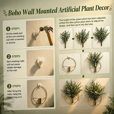 KAUFLY Boho Wall Decor Metal Art Artificial Pampas 2 Pack